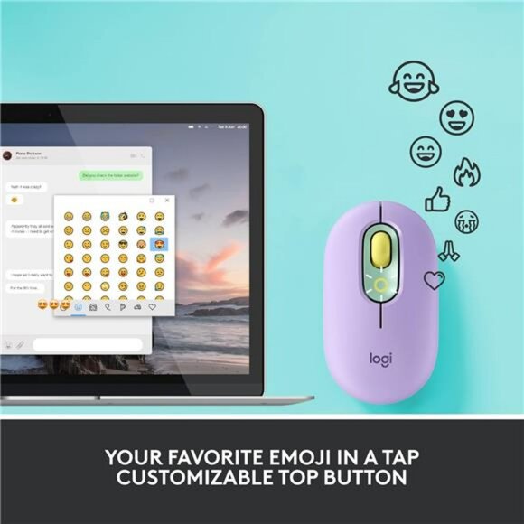 Wireless Bluetooth Mouse Silent Click Compact Mint Green Emoji Button for Laptop - Picture 3 of 7